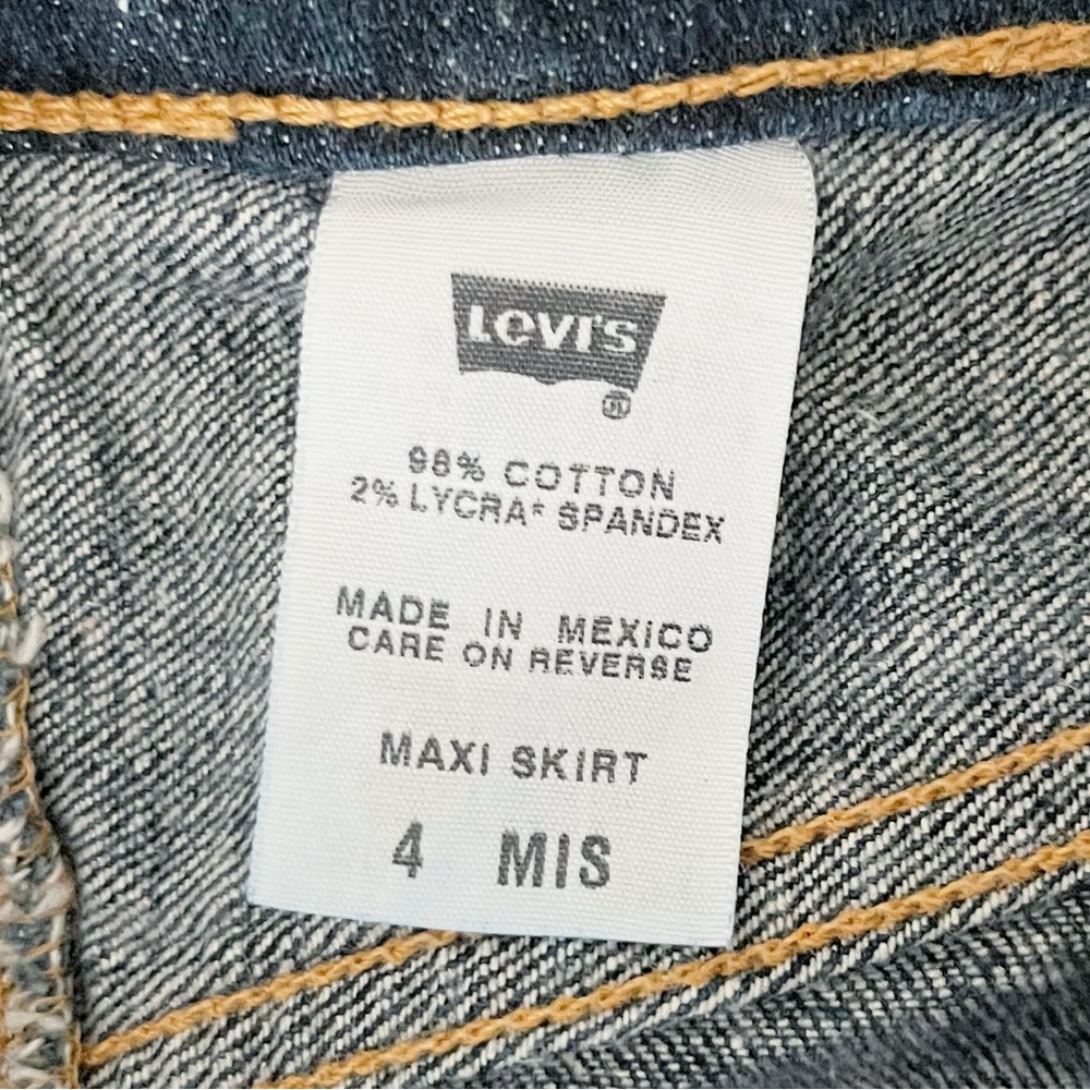 Vintage 2002 Y2K Levi's Dark Wash Denim Maxi Skirt w/ Side Slit Made in USA - Picture 3 of 4